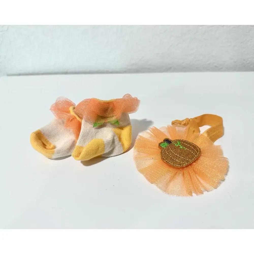 Newborn Outfit Three Piece Headband and Pair of Socks Set Pumpkin Fall Orange